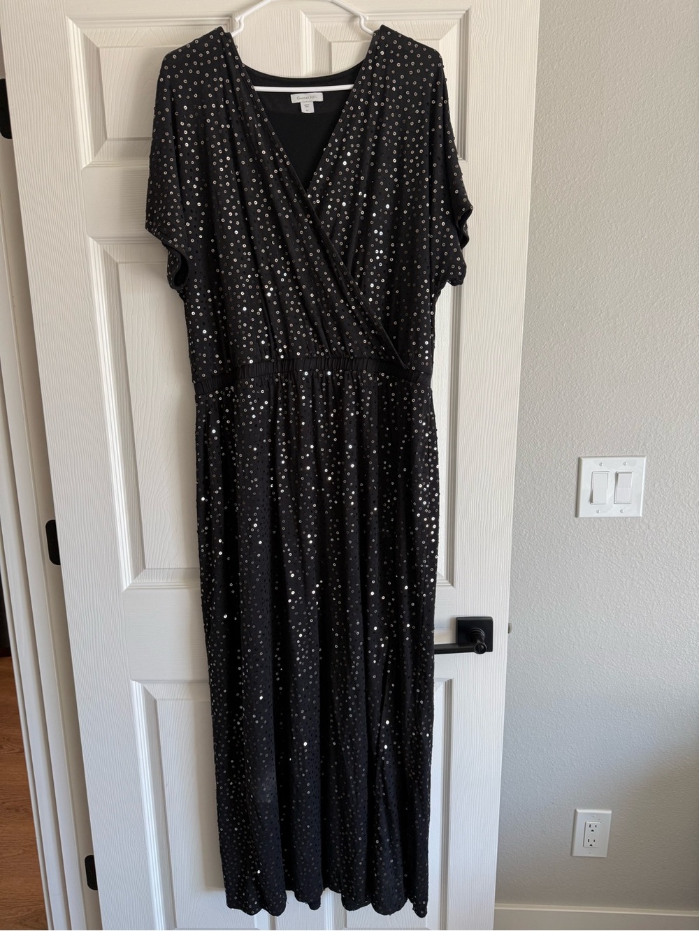 Garnet Hill Black Sequin Wrap-Style Maxi Dress evening, cocktail, wedding